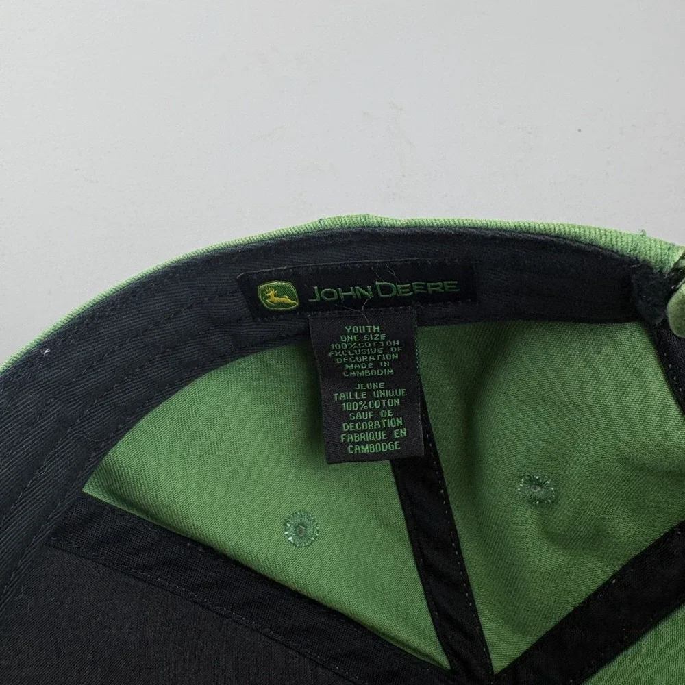 John Deere Youth Hat Classic Logo Green Washed Cotton Embroidered Strapback Cap